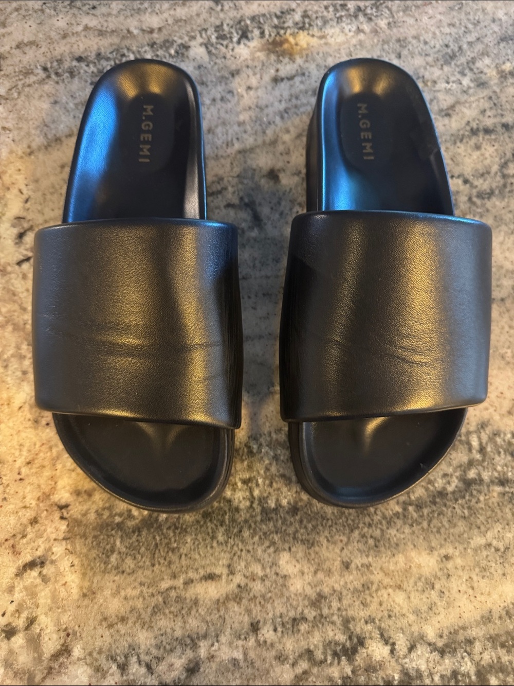 M. Gemi Black Leather Slide Sandals